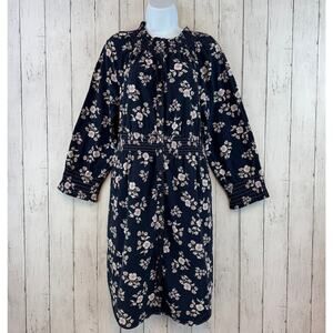 Rebecca Taylor La Vie Navy Floral Long Sleeve Camille Smocked Dress Size Small